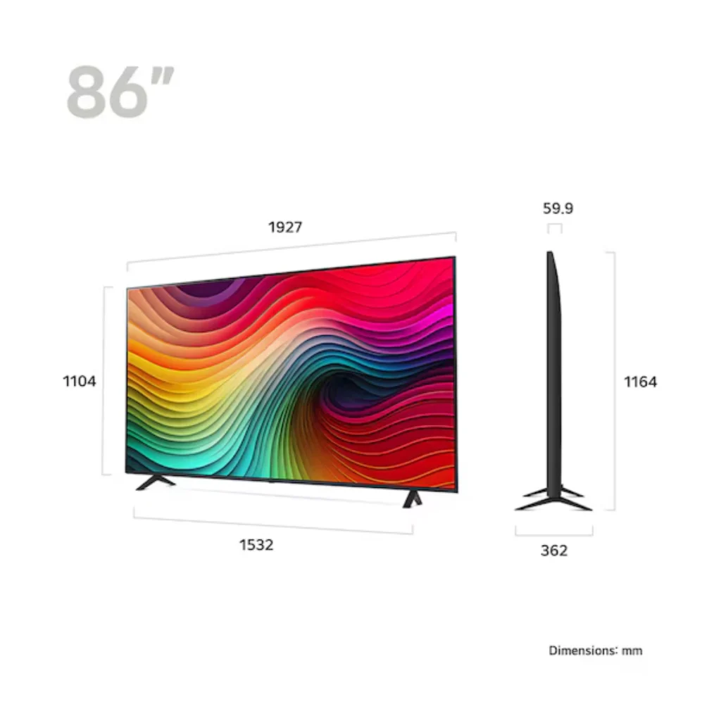 ابعاد تلویزیون 86 اینچ ال جی مدل 86NANO81